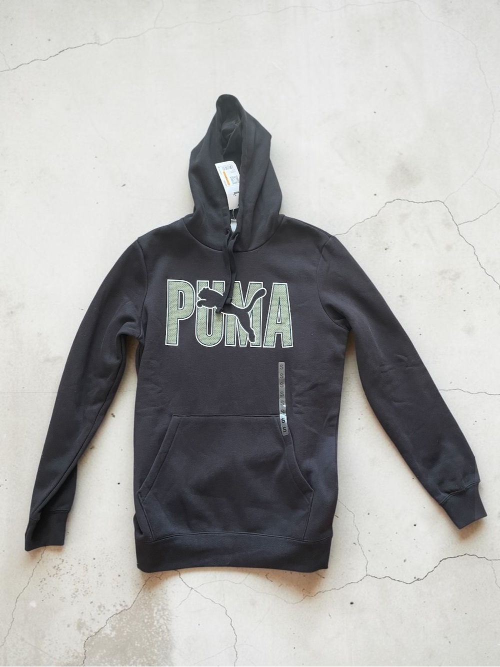 Puma Black Hoodie with Light Green Logo Men’s Small NWT